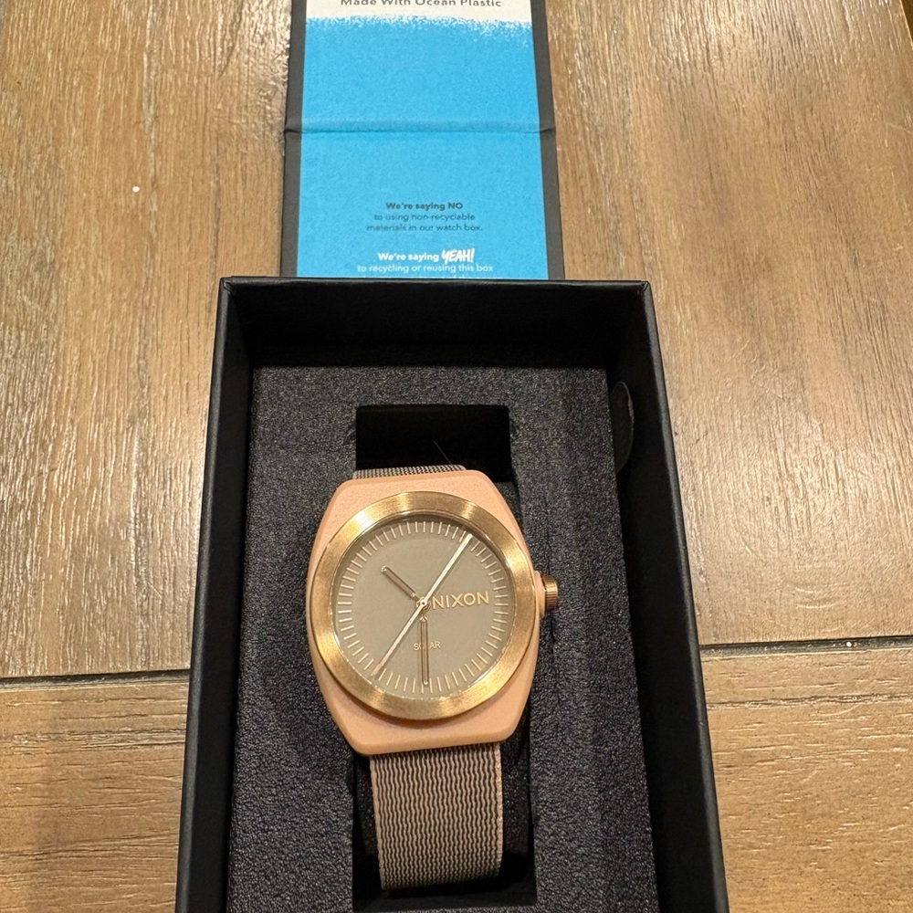 Nixon Gold-Tone Smartwatch with Brown Strap